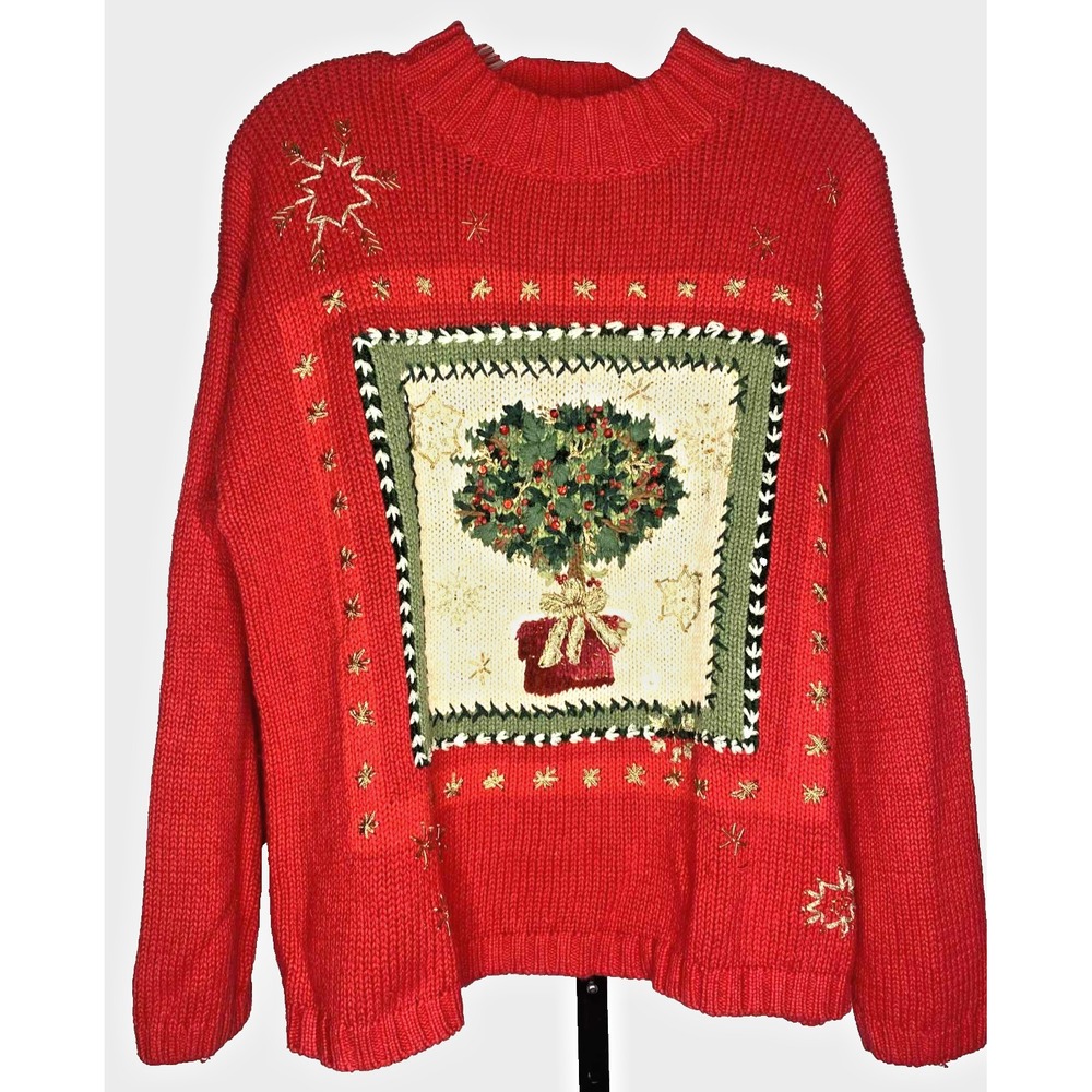 Vintage Tiara International Christmas Holiday Sweater Embroidered‎ Beaded size M